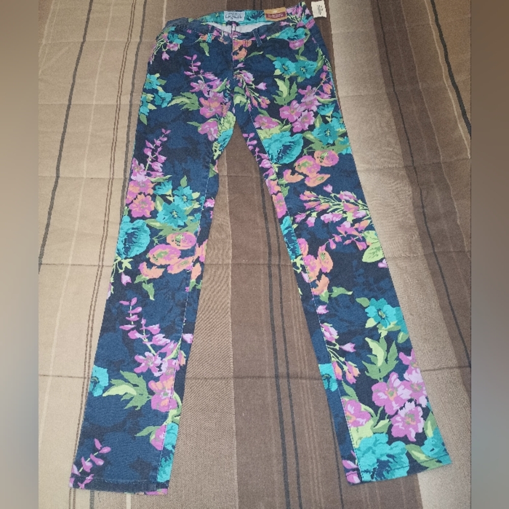 Aeropostale Ashley Super Low Rise Skinny Floral‎ Jeans 1/2 R